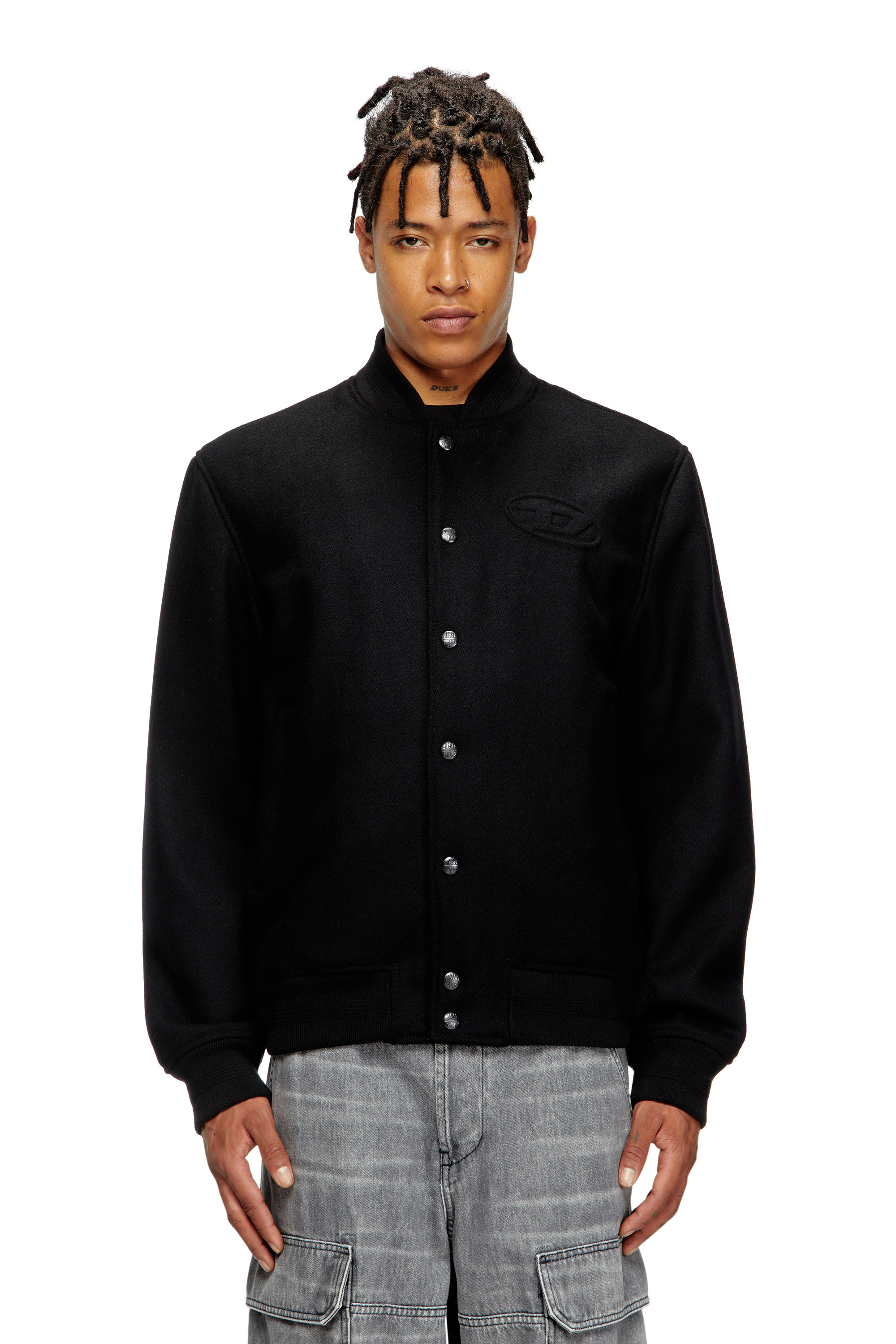 Diesel - J-ARRY, Man's Padded bomber jacket in wool blend in Black - 1