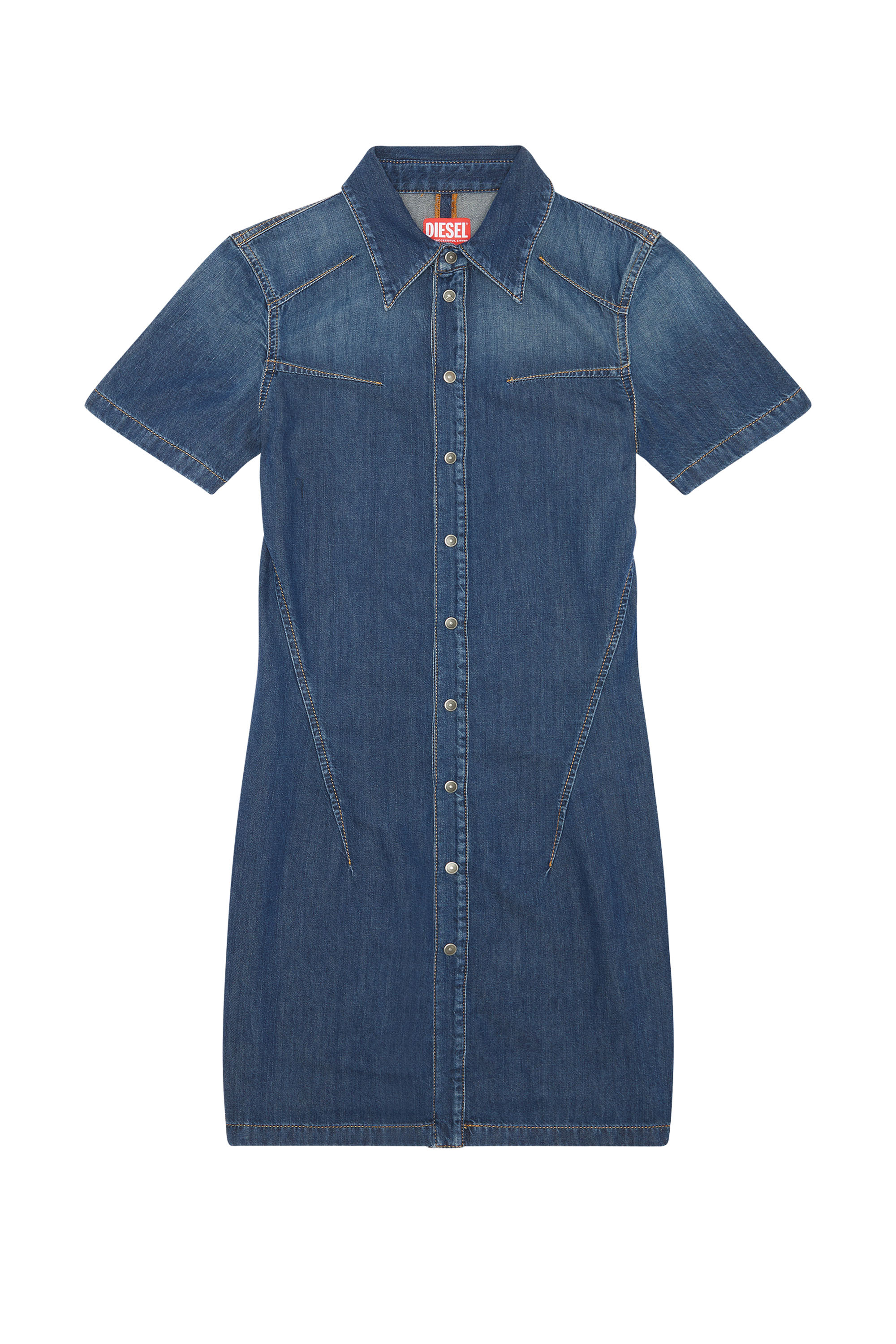 Diesel - DE-SHIRTY, Woman's Buttoned shirt dress in stretch denim in Dark Blue - 2