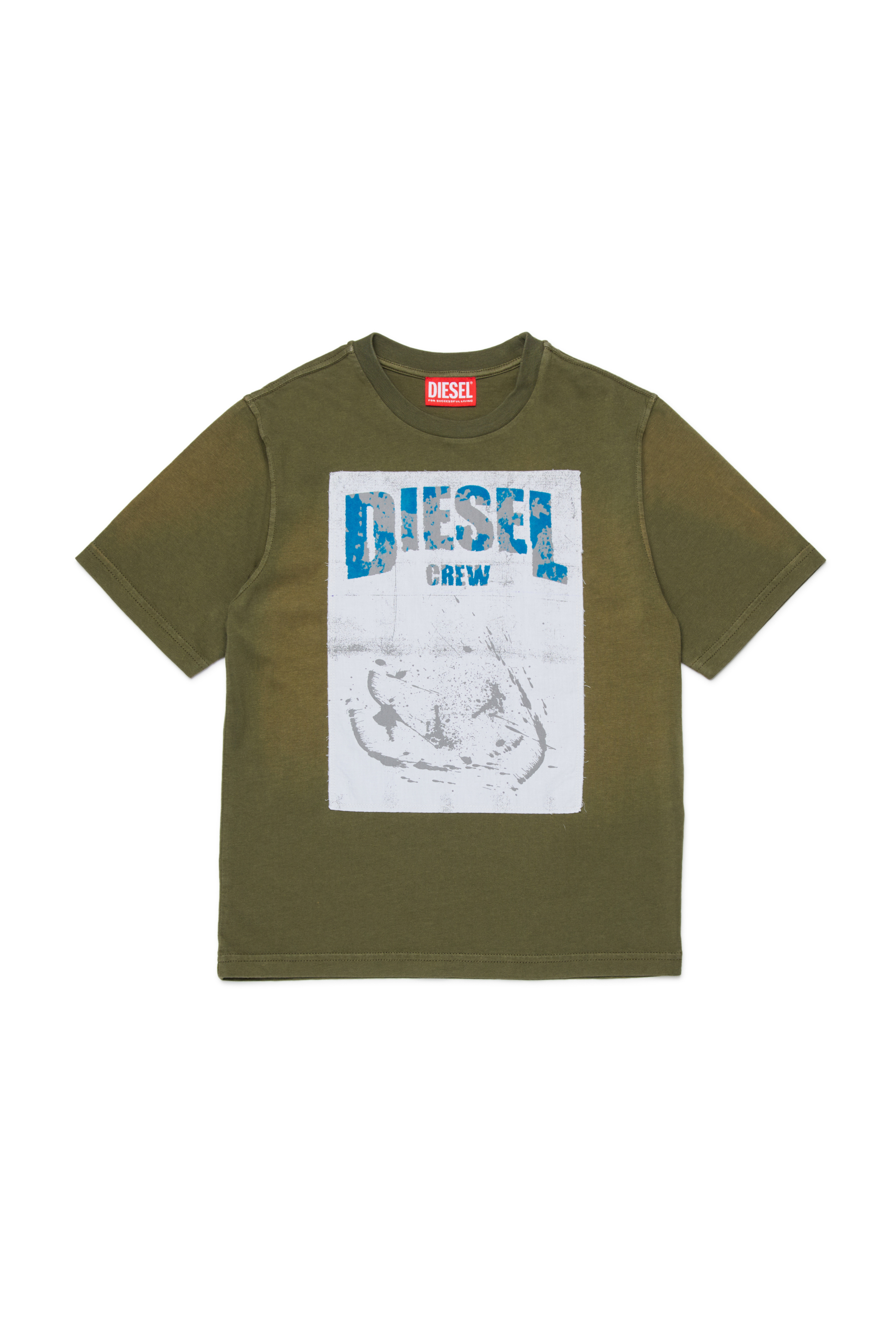 Diesel - TBERS OVER, Man's Cotton T-shirt with flocked Diesel graphic print in Green - 1