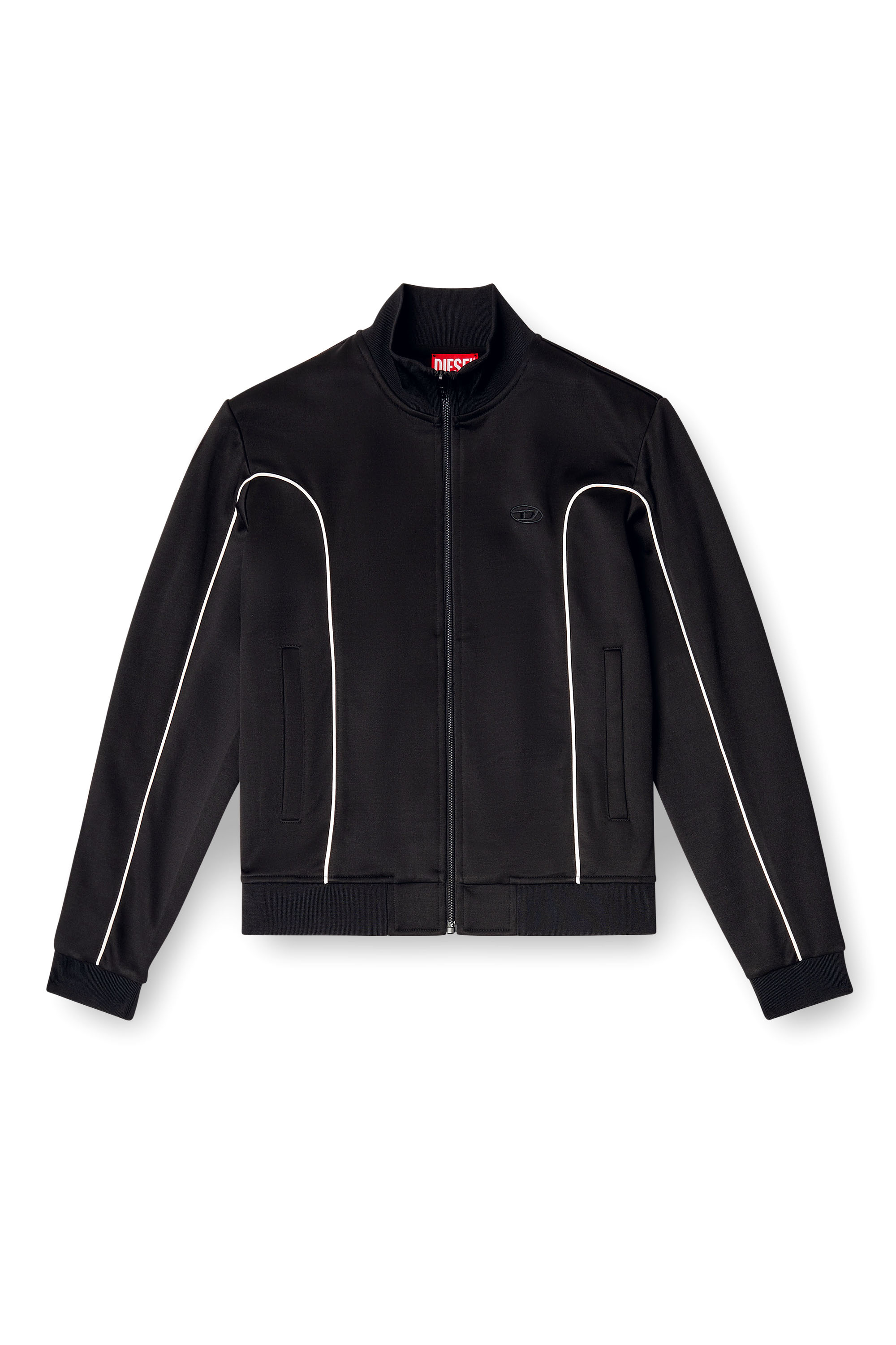 Diesel - F-LOCKING-OD, Woman's Sweat-jacket with contrast piping in Black/White - 2