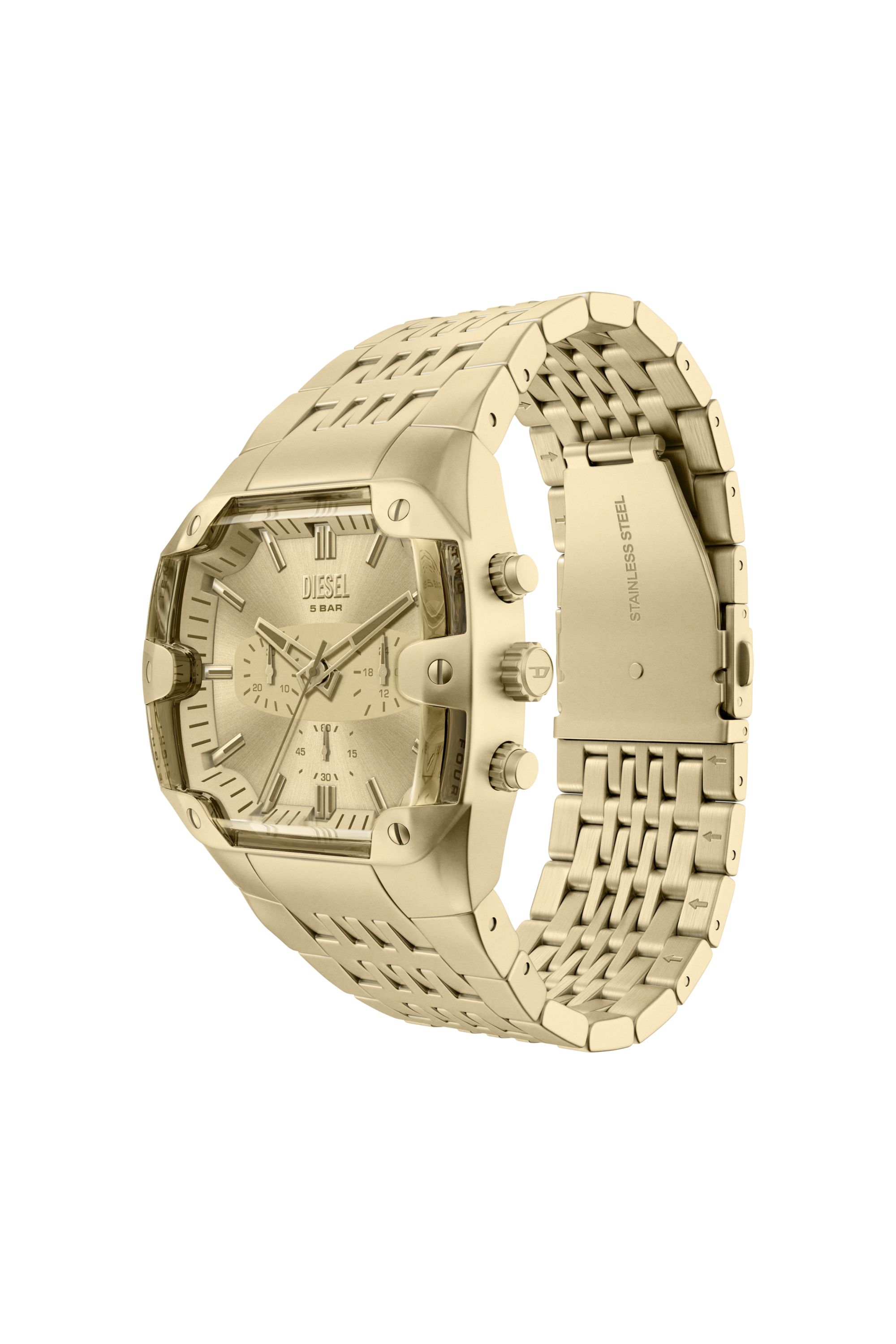 Diesel - DZ4718 WATCH, Man's Spiked Cushion gold-tone stainless steel watch in Gold - 5