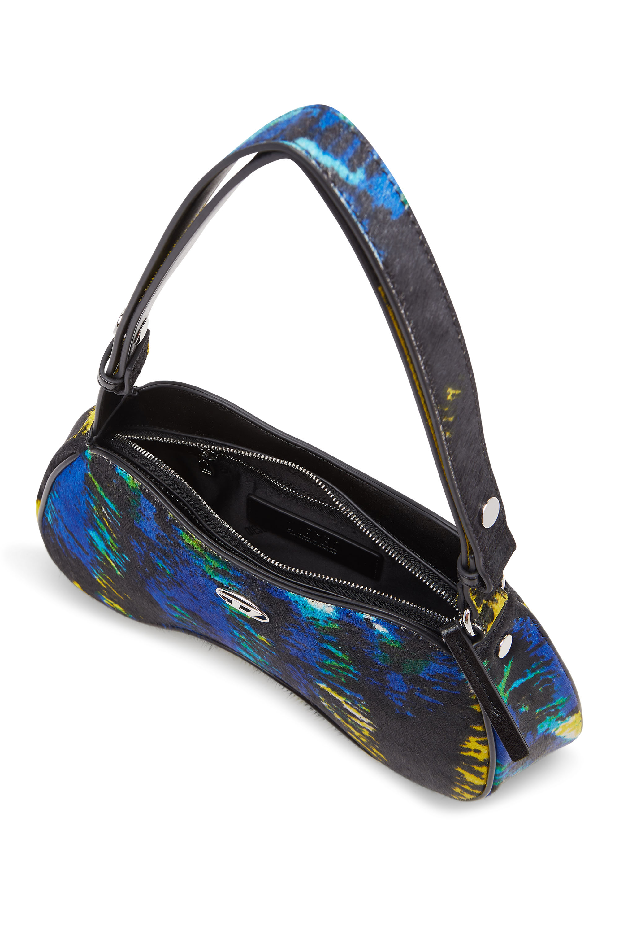 Diesel - PLAY SHOULDER, Woman's Play-Shoulder bag in tiger-print calf hair in Yellow/Blue - 4