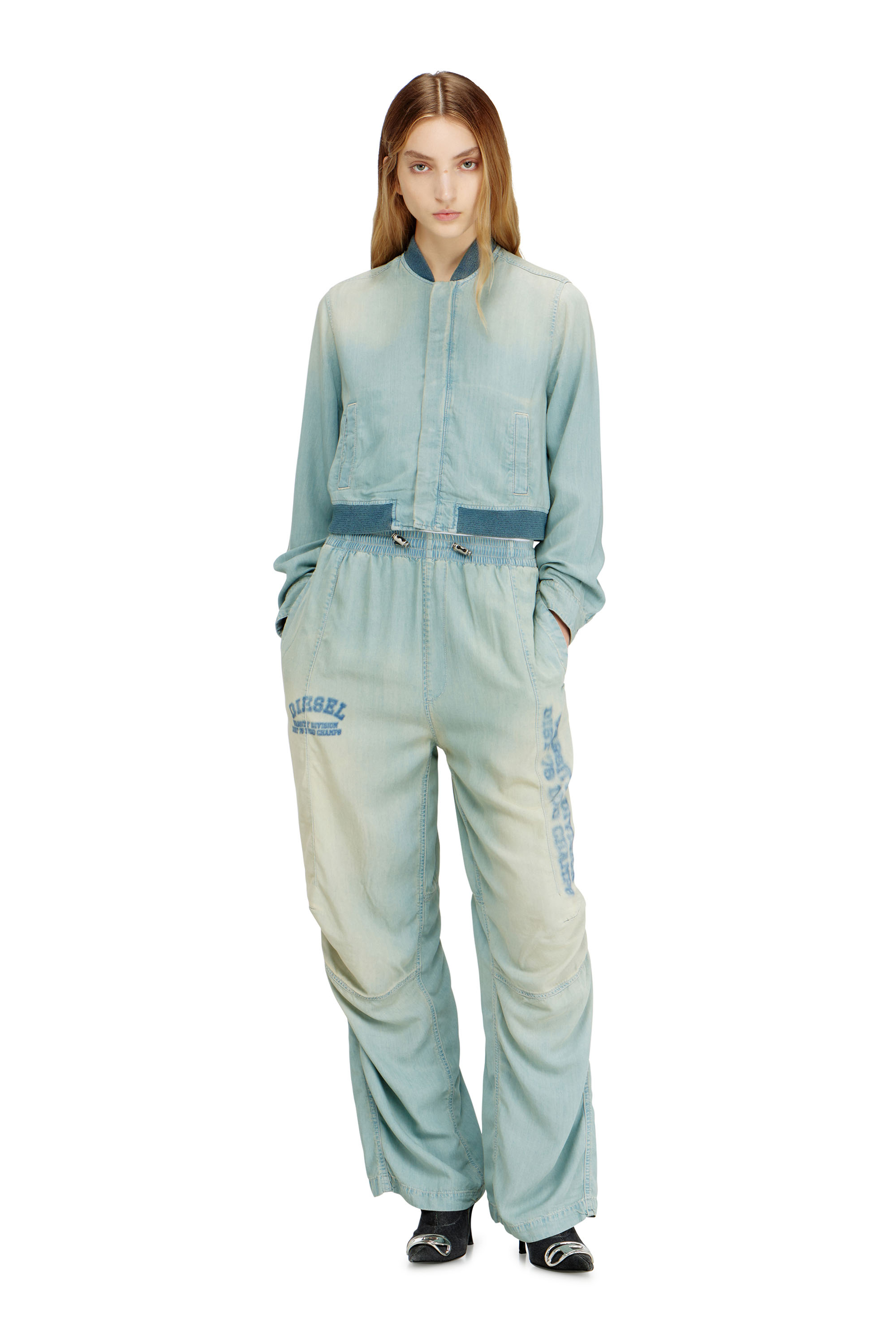 Diesel - DE-RANIA-S1, Woman's Bomber-shirt in fluid dirt-effect denim in null - 2