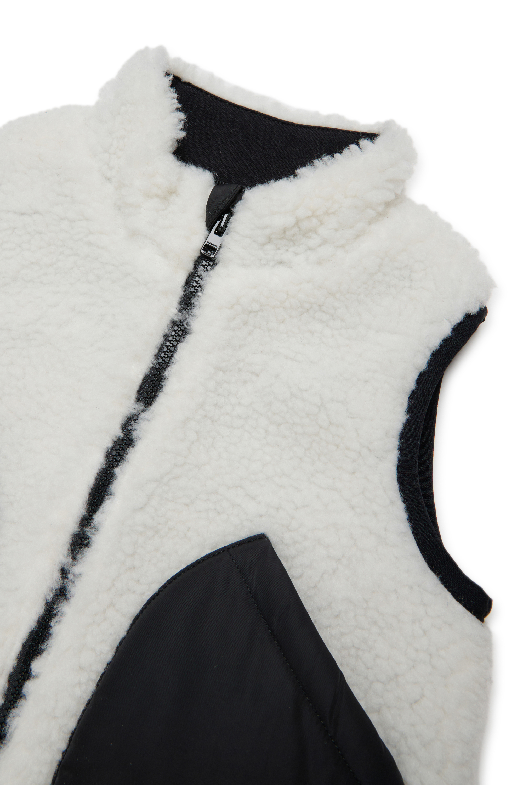 Diesel - JSEARB, Man's Colour-block vest in teddy fleece and nylon in White - 3