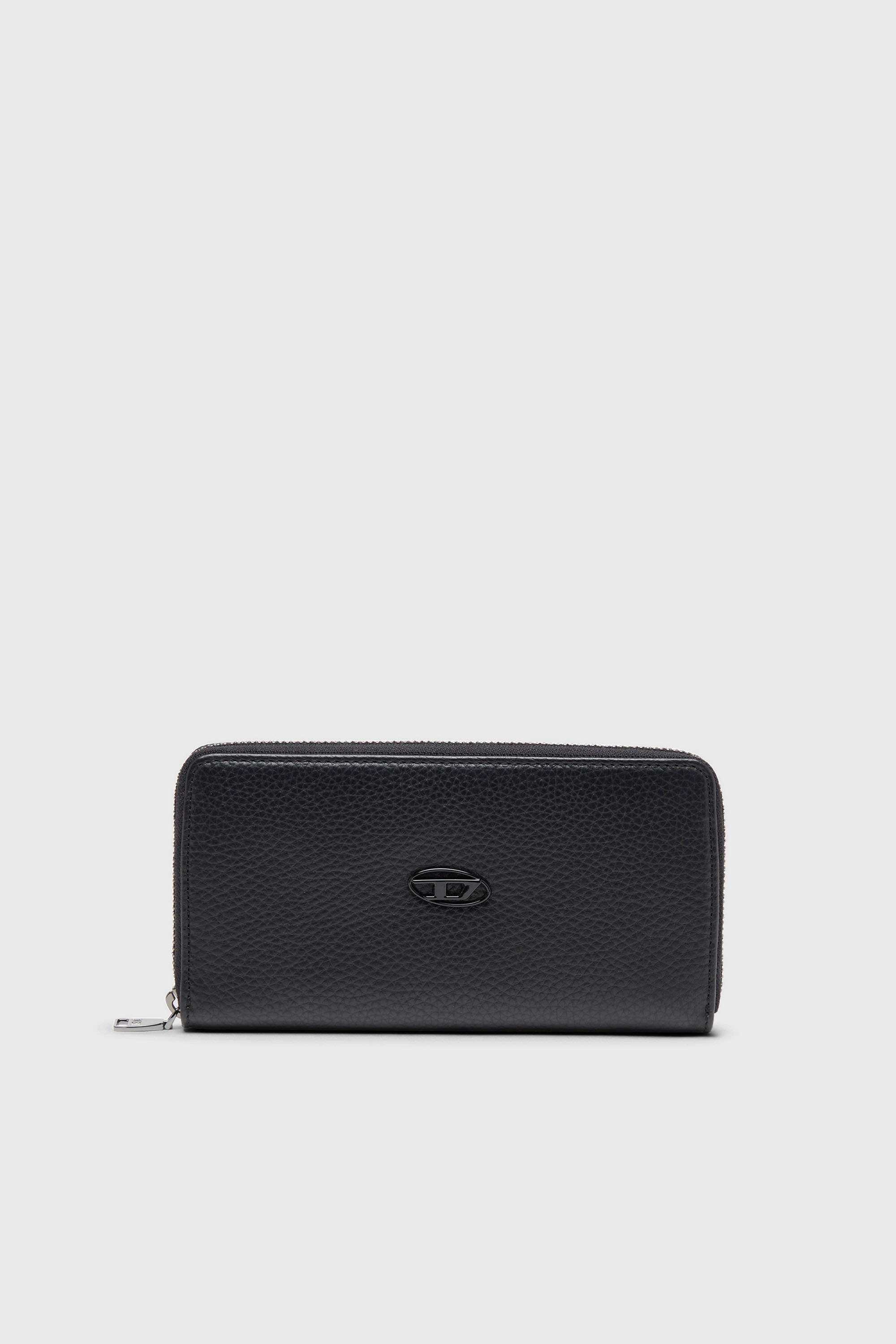 Leather zip-around wallet with logo plaque