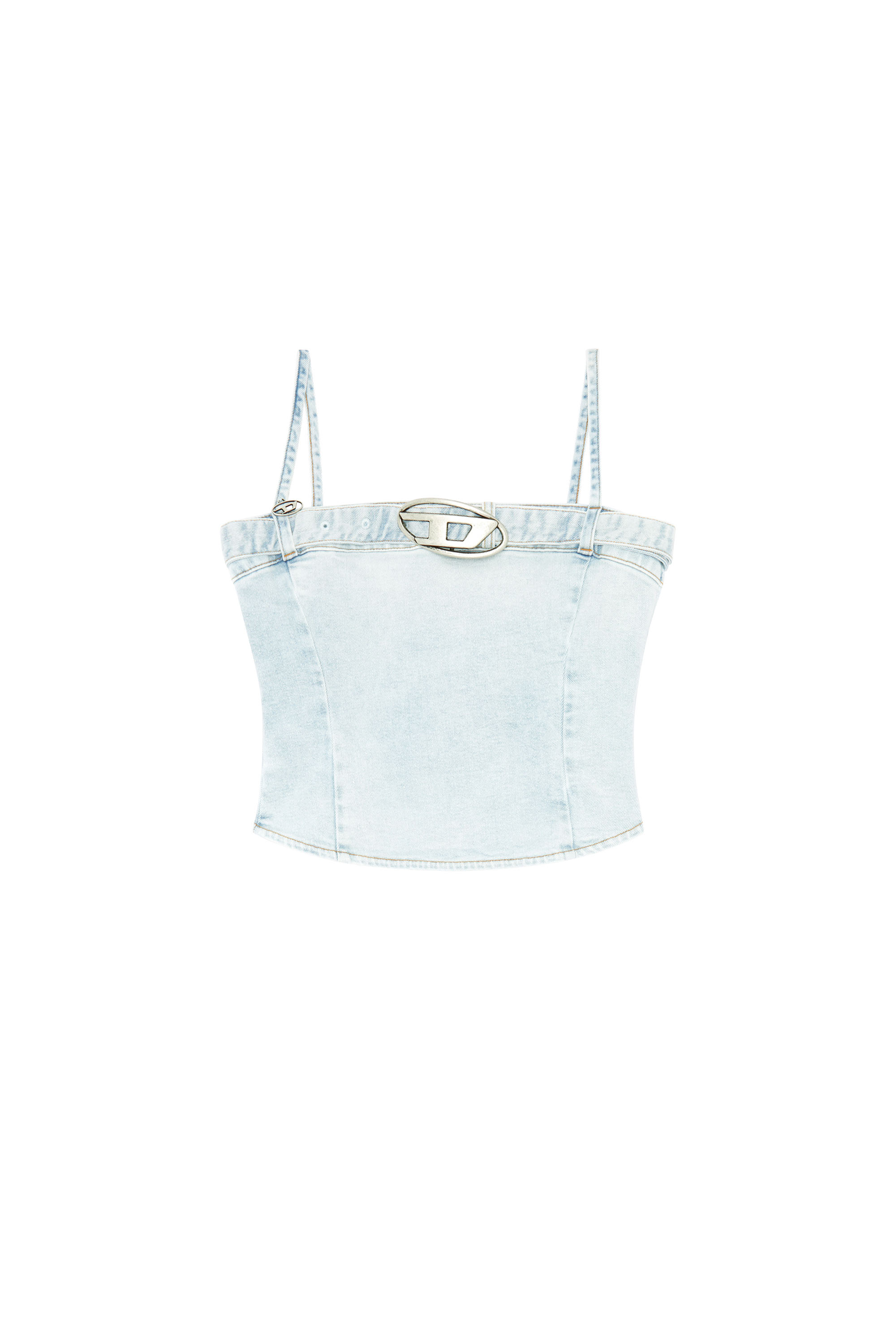 Diesel - DE-LUCY-S, Woman's Cropped denim top with logo belt in Light Blue - 2