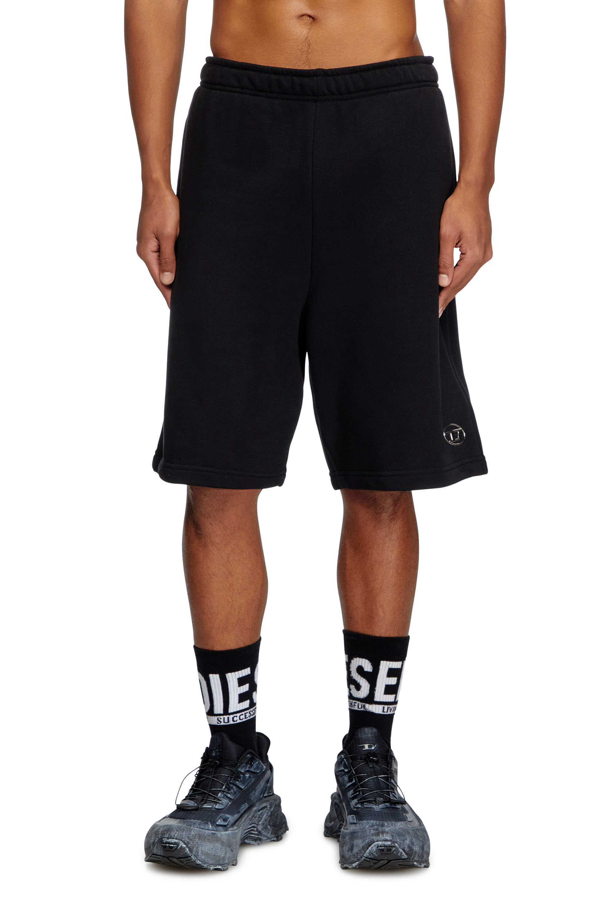 Diesel - P-MARSHY-OD, Man's Sweat shorts with silver Oval D in Black - 3