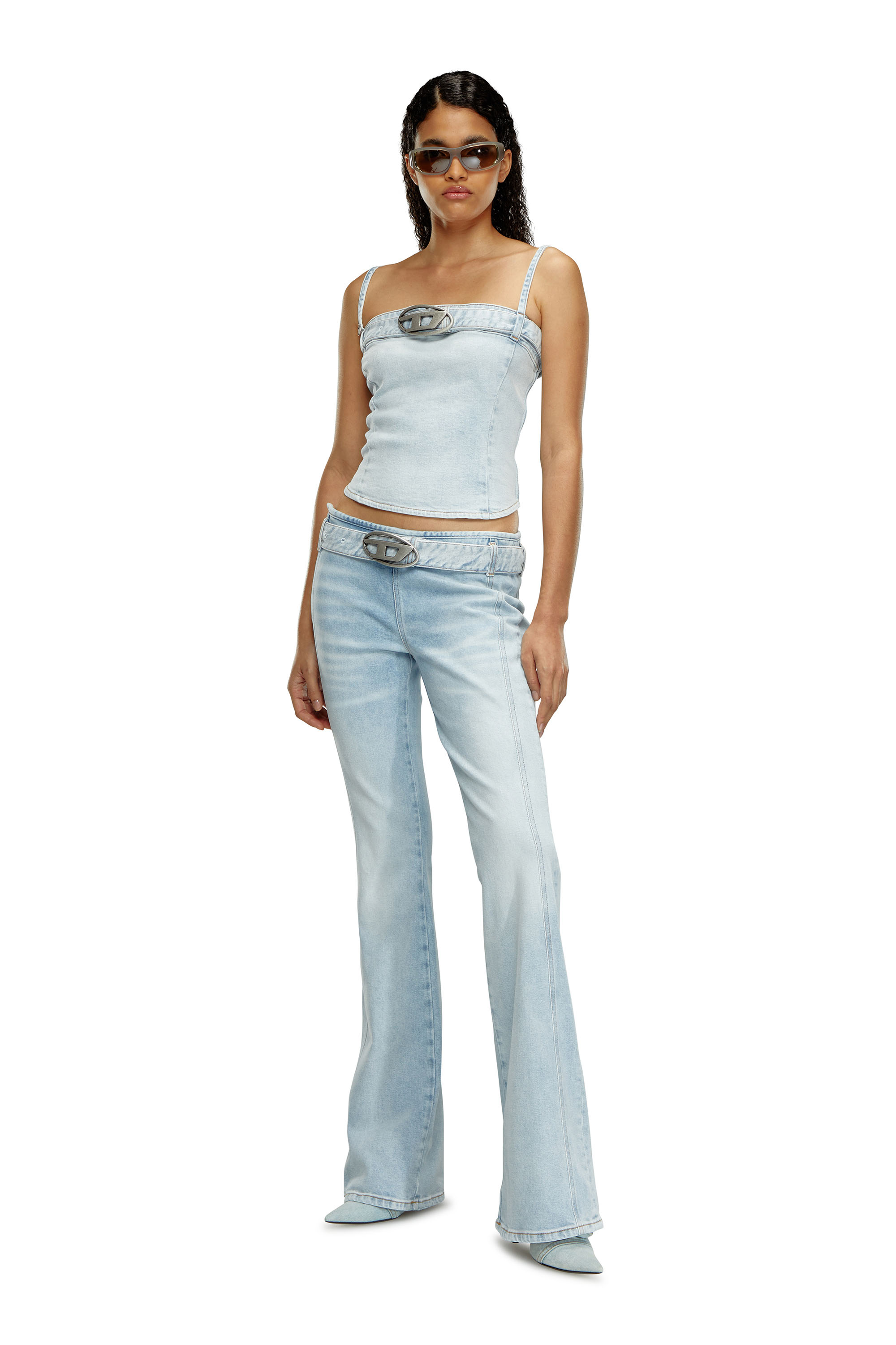 Diesel - DE-LUCY-S, Woman's Cropped denim top with logo belt in Light Blue - 1