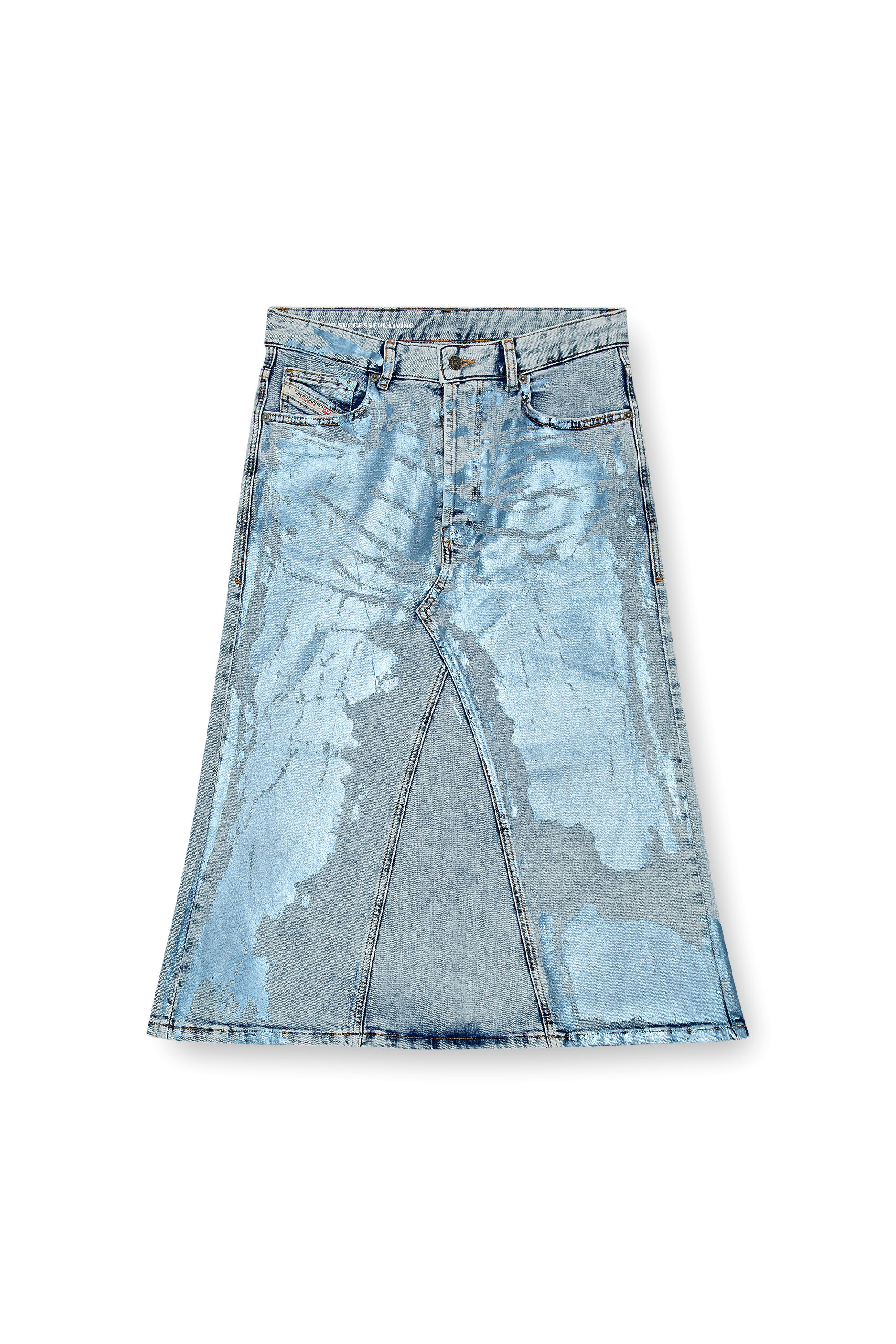 Diesel - DE-PAGO-MID-S, Woman's Midi skirt in pop-colour denim in Light Blue - 3