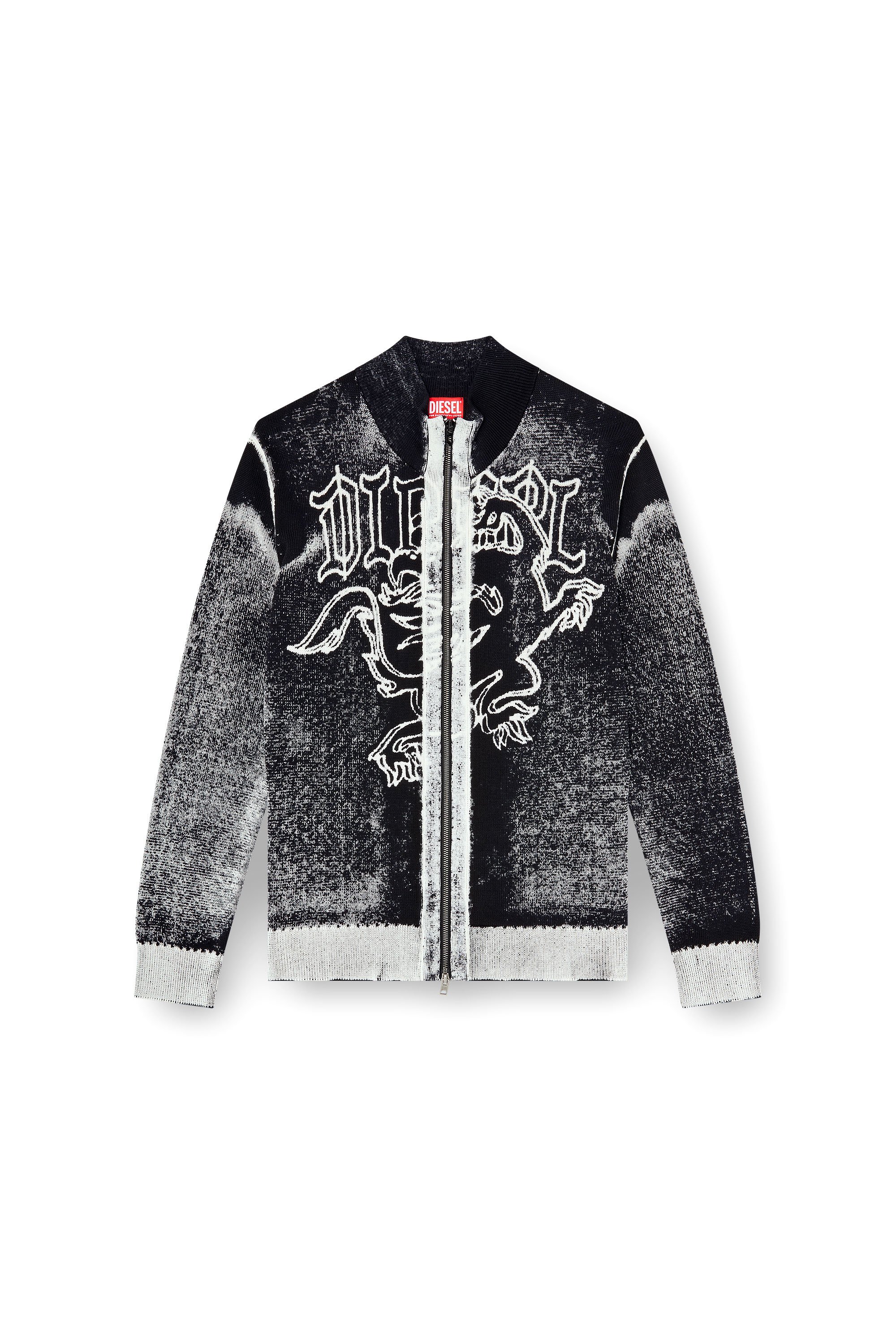 Diesel - K-LAUROS, Man's Treated zip cardigan with griffin motif in Black/White - 3