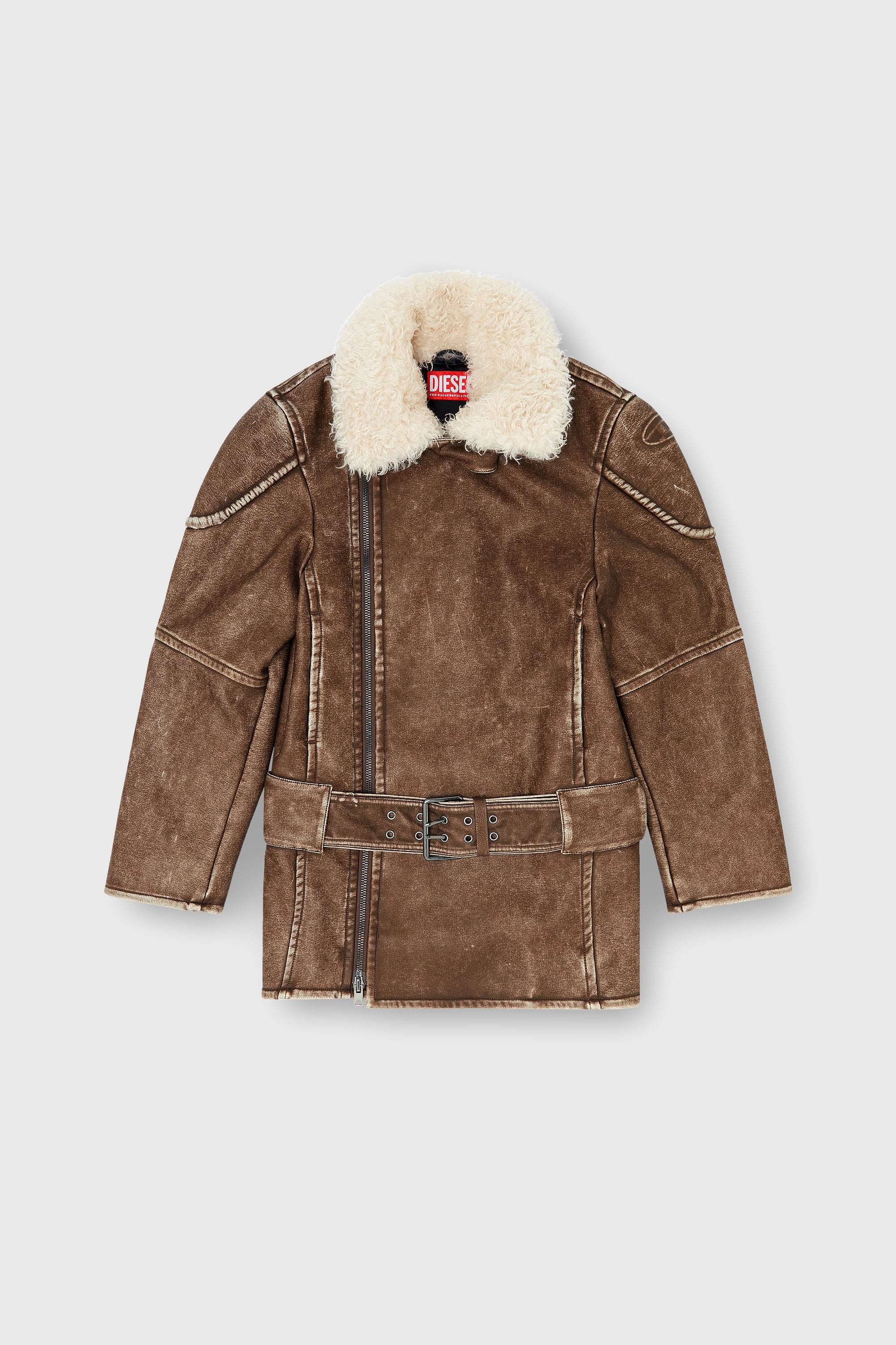 Diesel - G-EYSER, Woman's Double-breasted aviator-biker coat in Brown - 2
