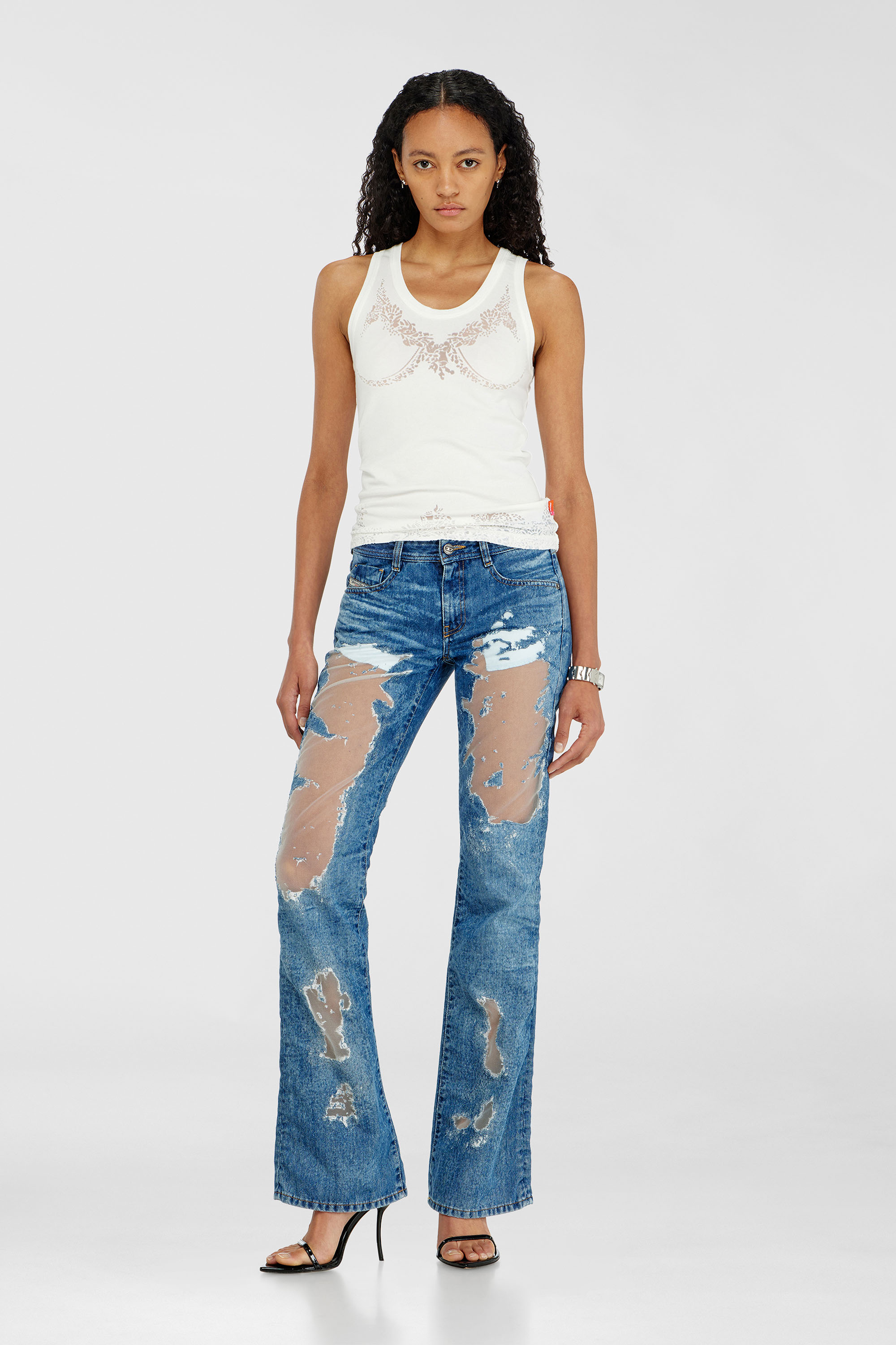 Diesel - PR-T-ANKI-LACE-R, Woman's Tank top with devor&eacute; lace effect in White - 1