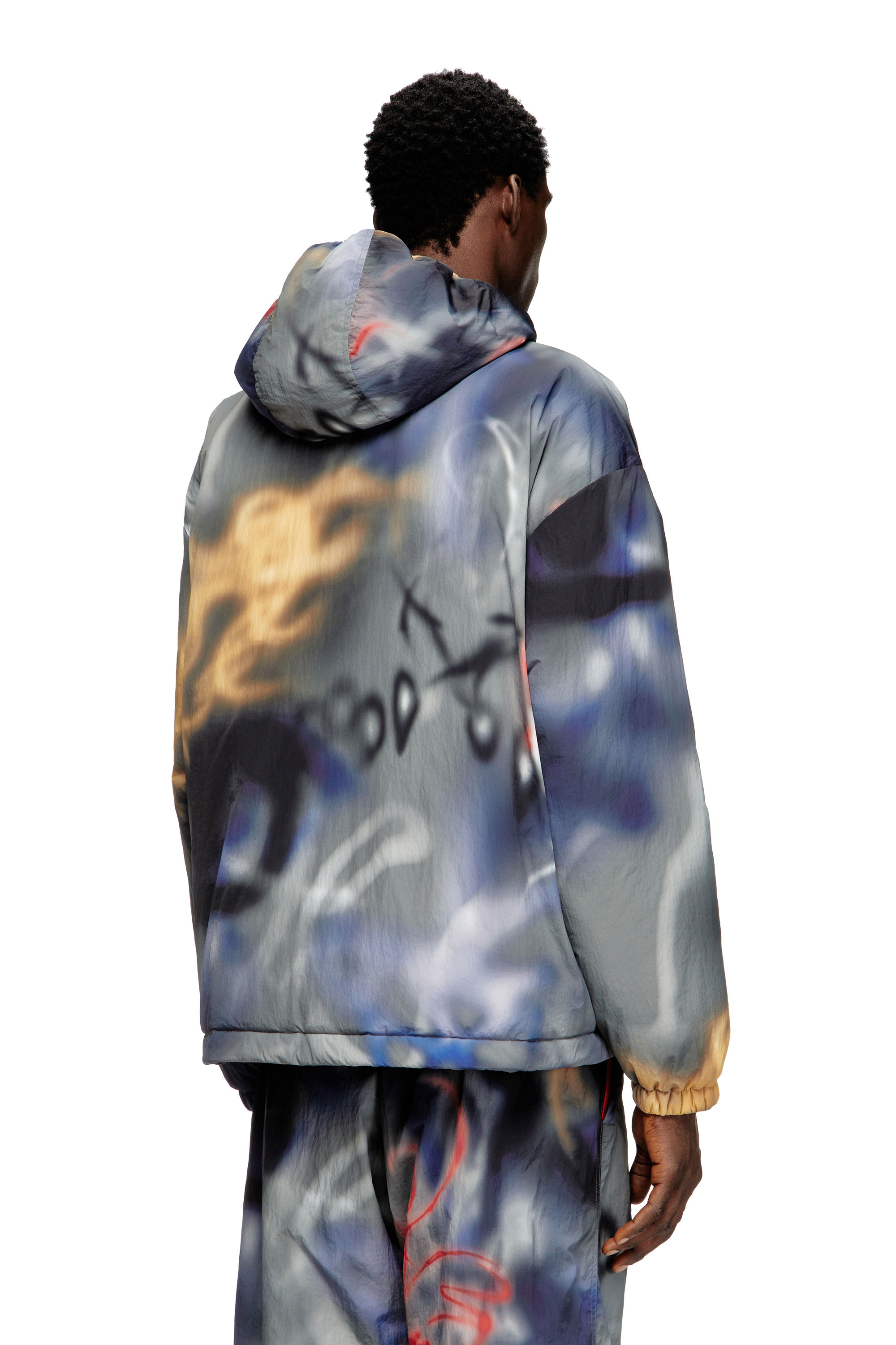 Diesel - J-MIRR, Man's Padded windbreaker with graffiti print in Blue/Grey - 4