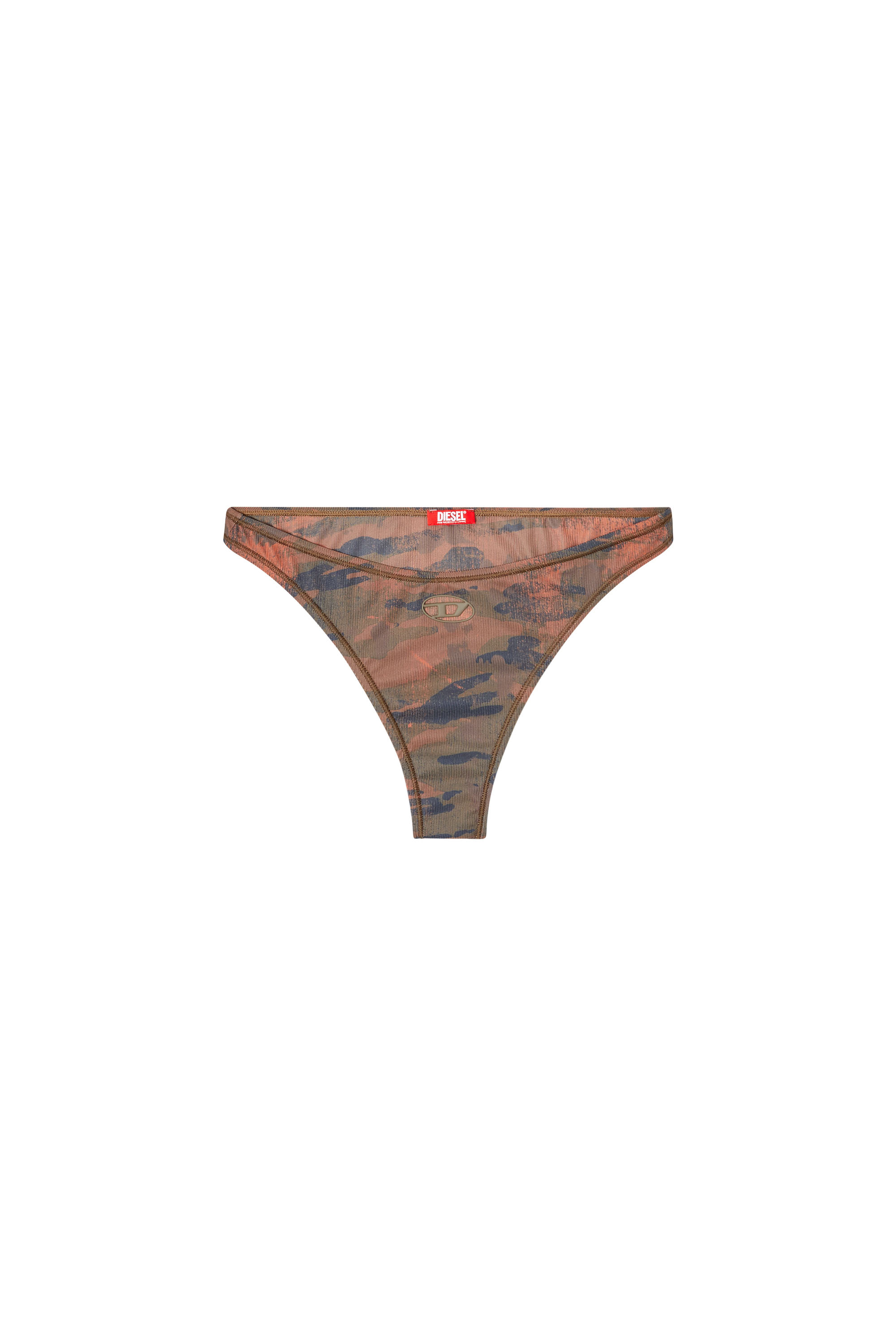 Diesel - BUNCHY-UTLT, Woman's Camo bikini bottoms with cut-out logo in Brown - 4