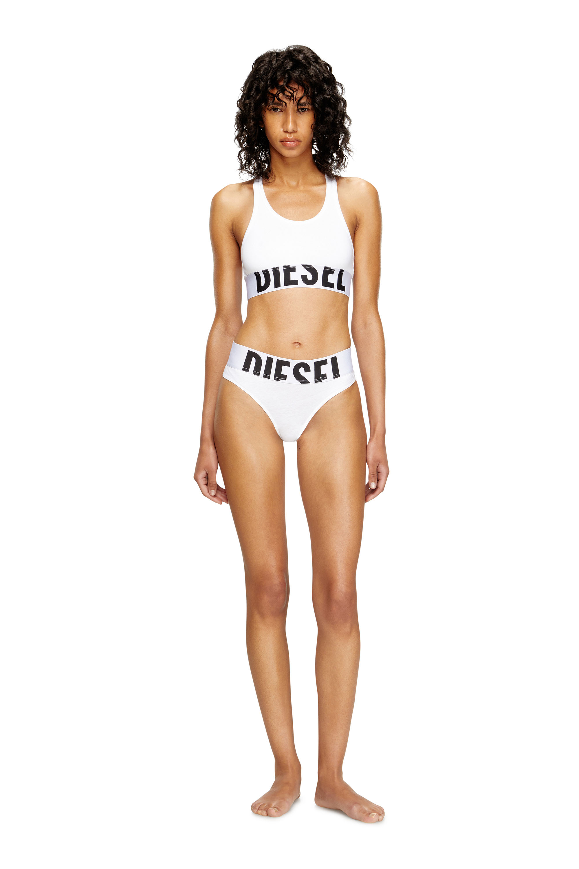 Diesel - UFSB-COTTON-RACE-BRALETTE-XL, Woman's Sports bra with cut-off logo in White - 3