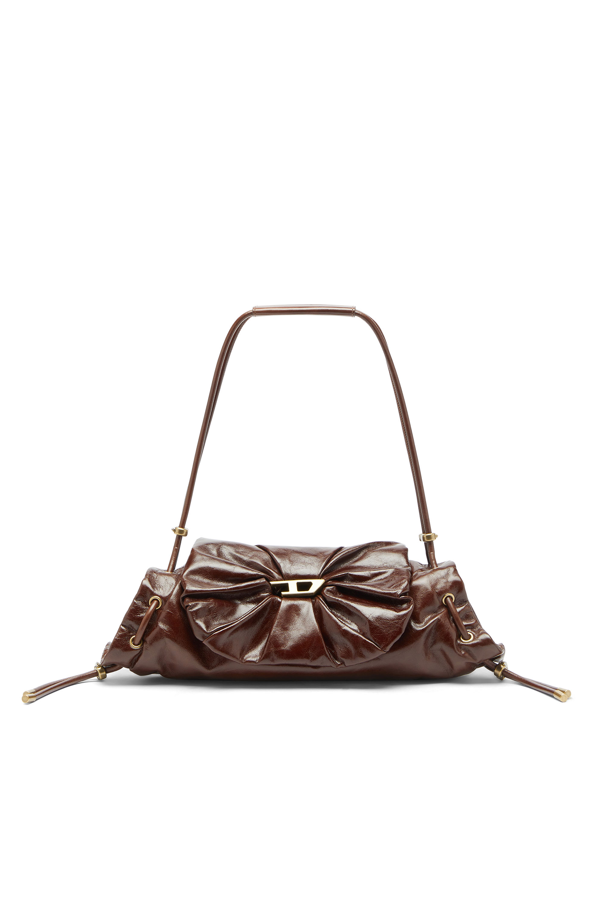 Diesel - SCRUNCH-D SHOULDER S, Woman's Scrunch-D-Small shoulder bag in shiny scrunched leather in Brown - 1