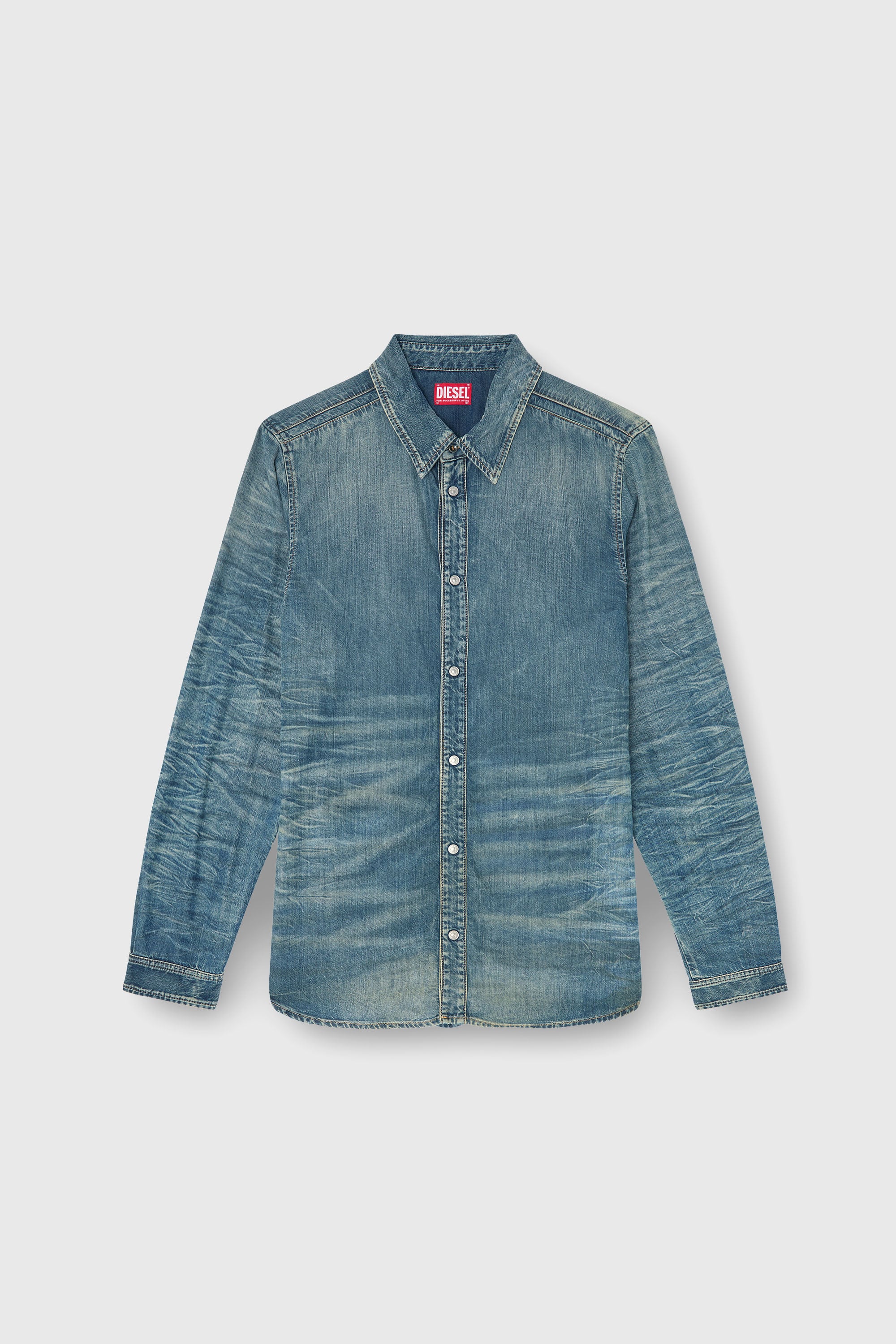 Diesel - D-SYNAR-FSJ4, Man's Shirt in dirty-effect creased denim in Medium blue - 2