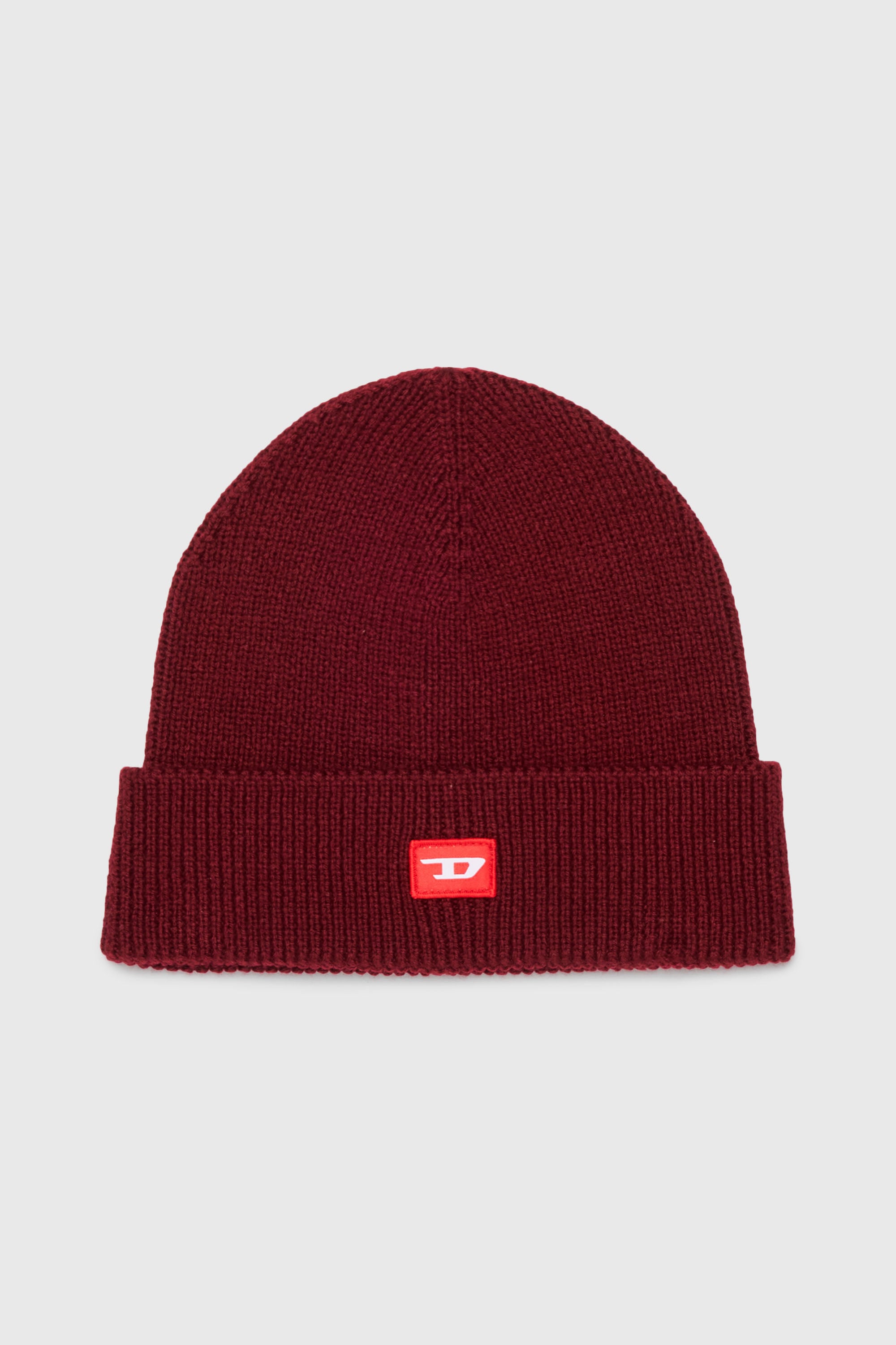 Diesel - FLOT, Unisex's Wool-blend beanie with D logo patch in Red - 1