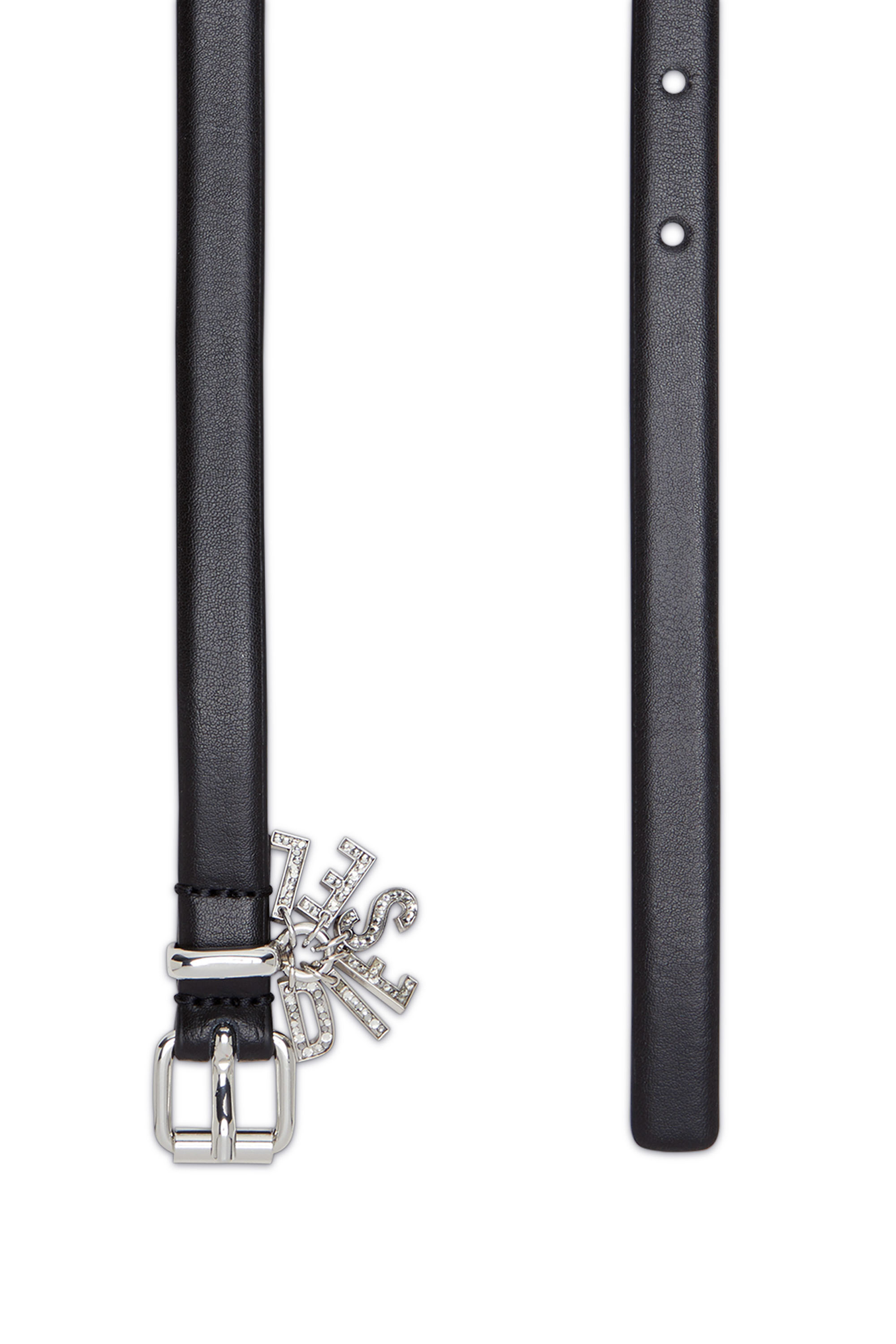 Diesel - B-CHARM-LOOP, Woman's 1.4cm leather belt with crystal logo charms in Black - 2