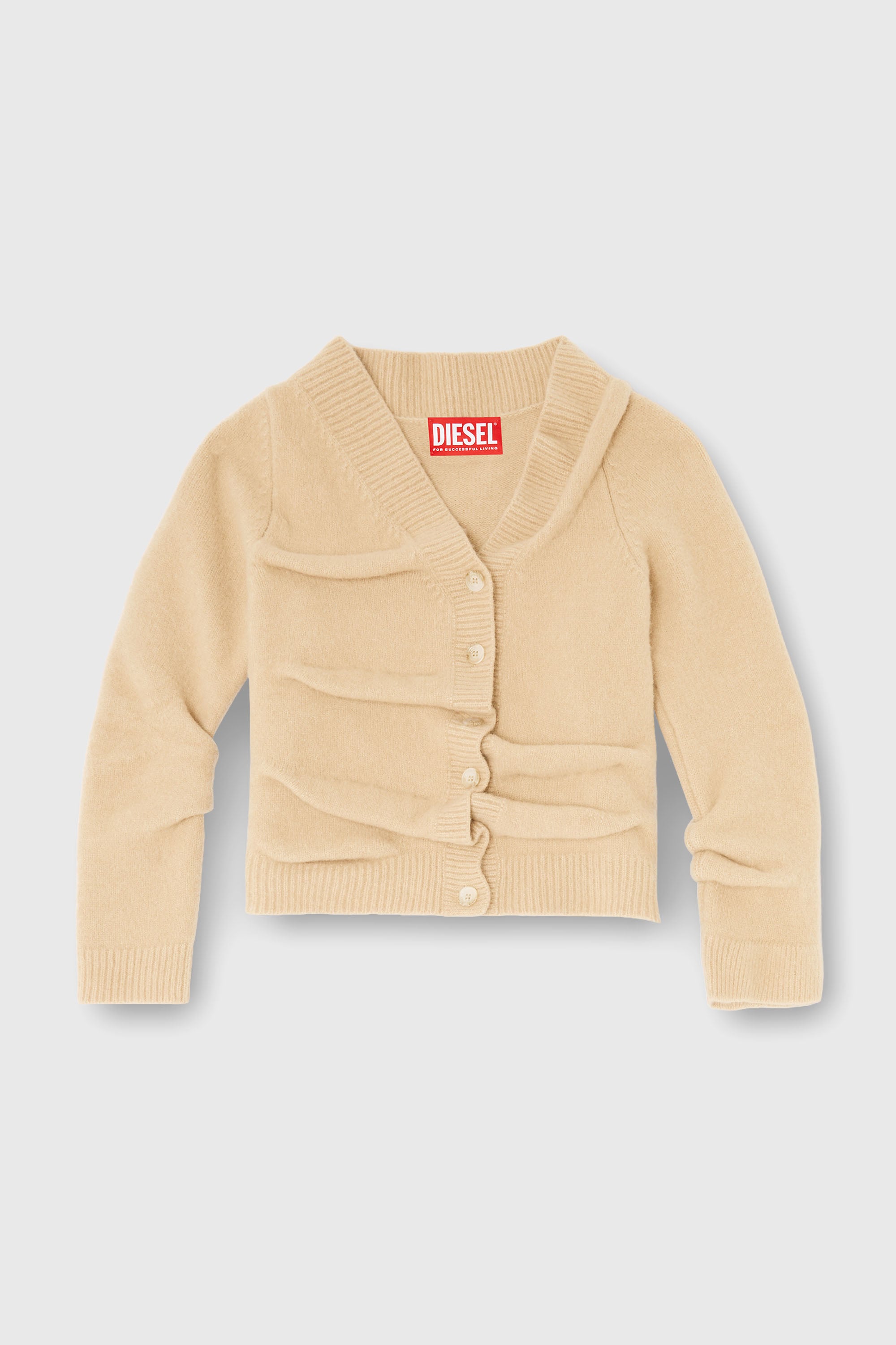 Diesel - M-AVA, Woman's Cropped cardigan in wrinkled boiled knit in Beige - 2