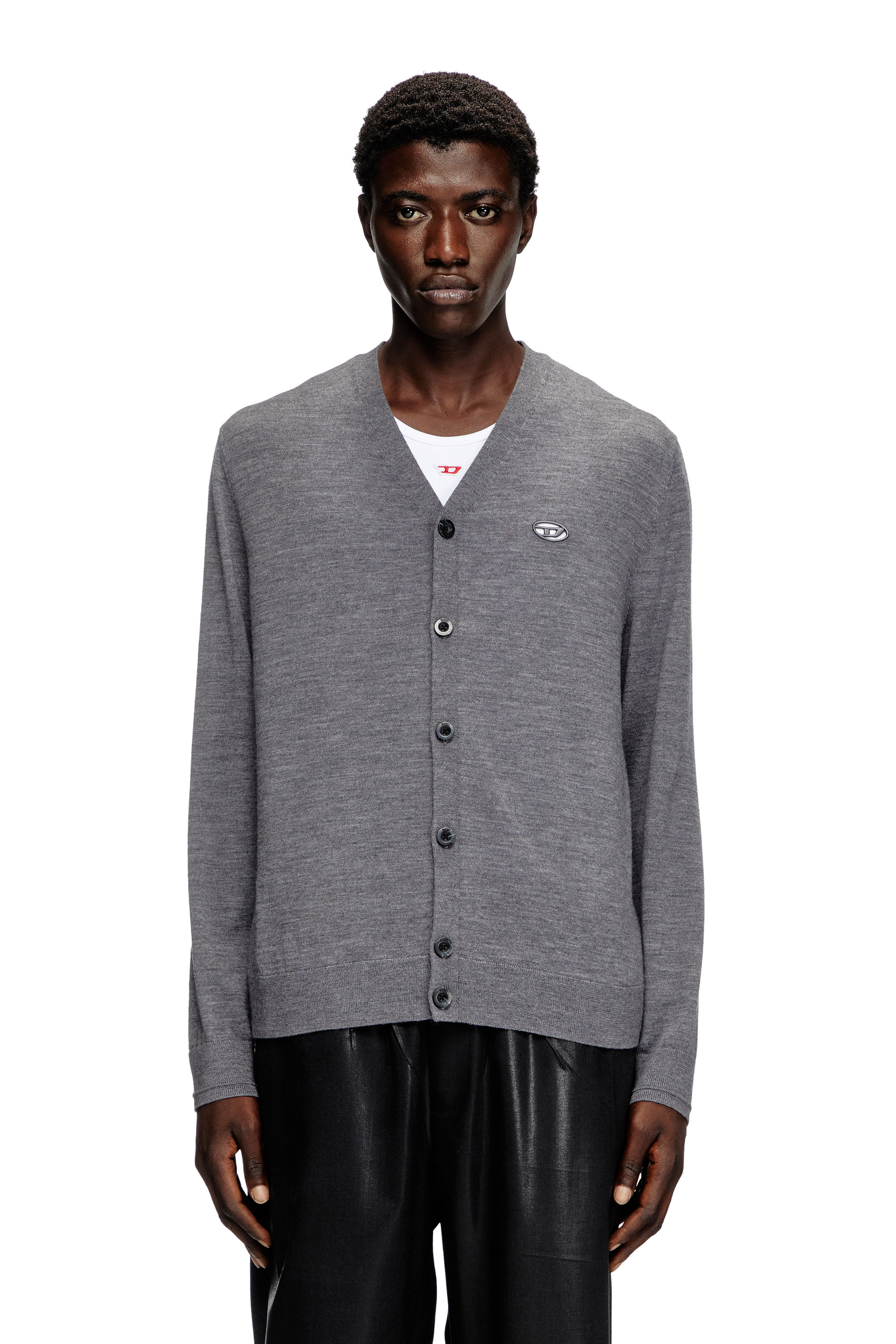 Diesel - K-VOLTO, Man's Wool cardigan with cut-out logo in Grey - 4