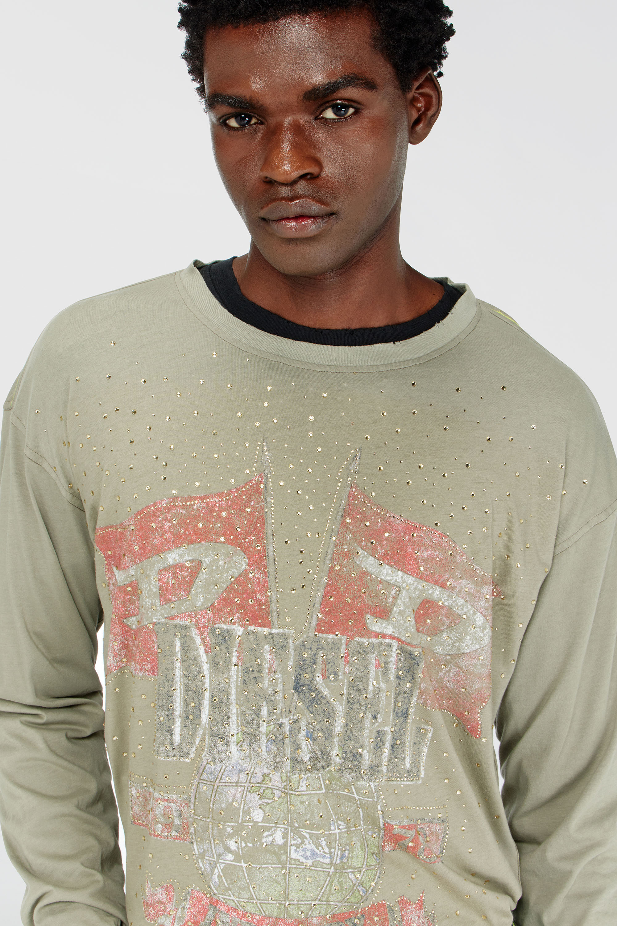 Diesel - T-GERI-LS-A, Man's Long-sleeve T-shirt with concert graphics and crystals in null - 5