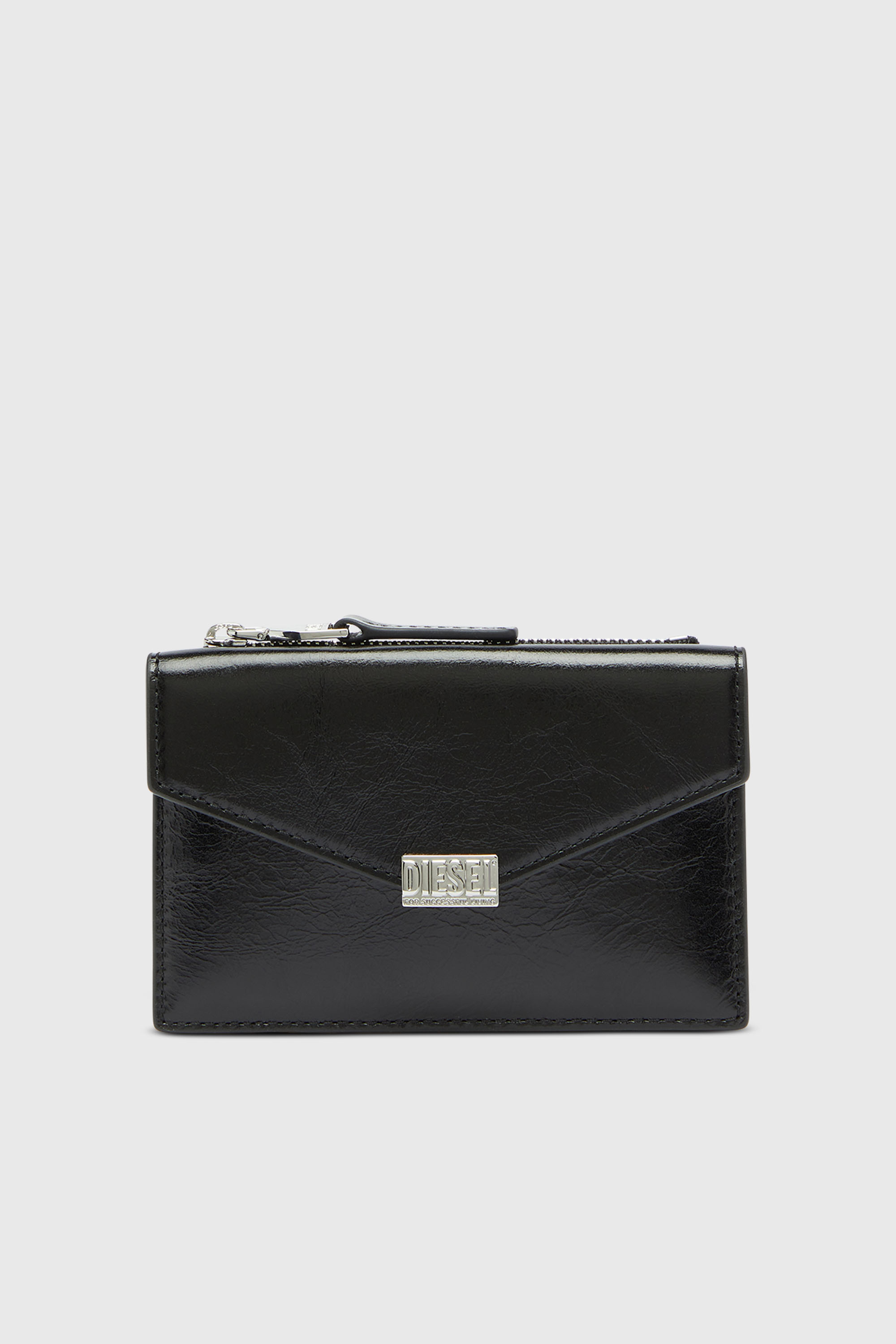 Diesel - D-ENVELOP CARD HOLDER, Woman's Envelope-style card holder in shiny wrinkled leather in Black - 1