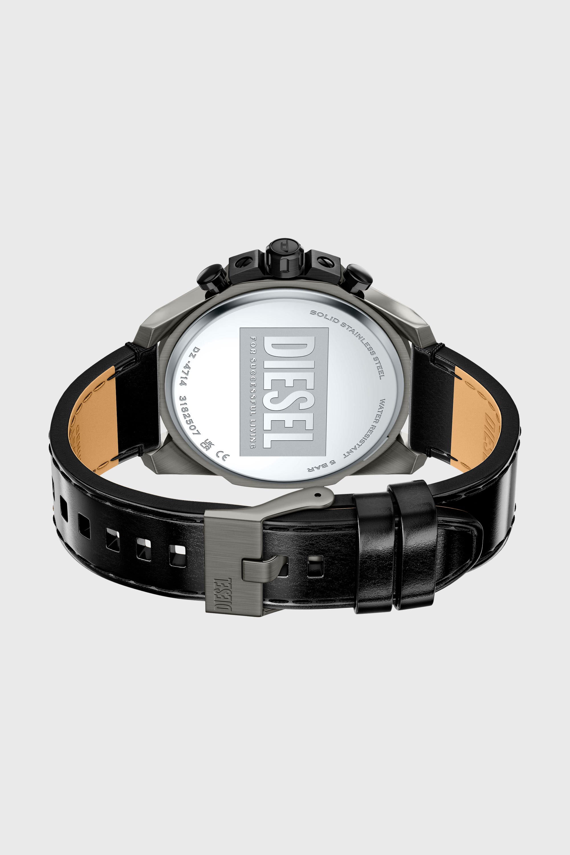Diesel - DZ4714 WATCH, Man's Mega Chief Slim black leather watch in Black - 6