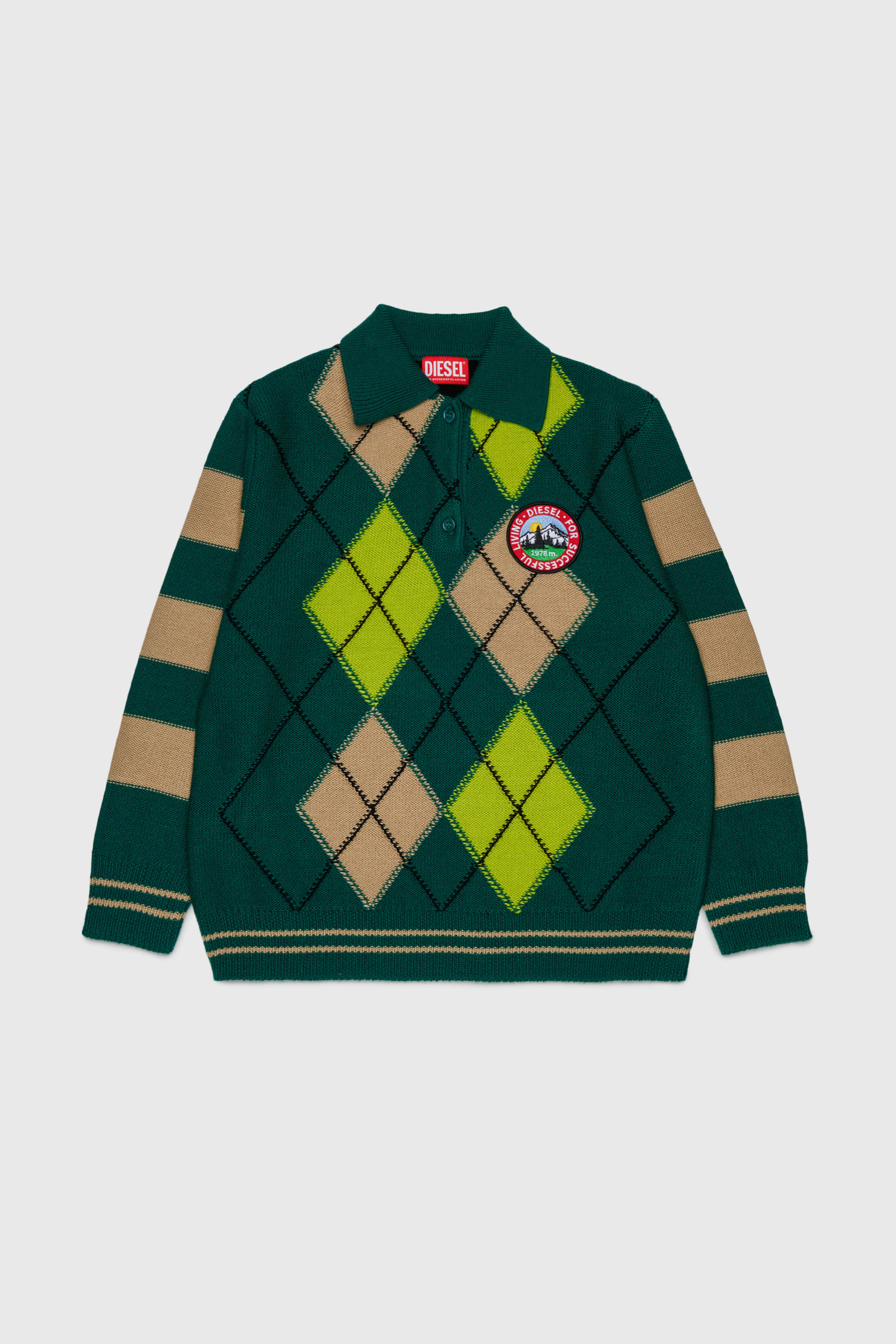 Diesel - KROMBY OVER, Unisex's Wool-blend polo jumper with argyle motif in Green - 1