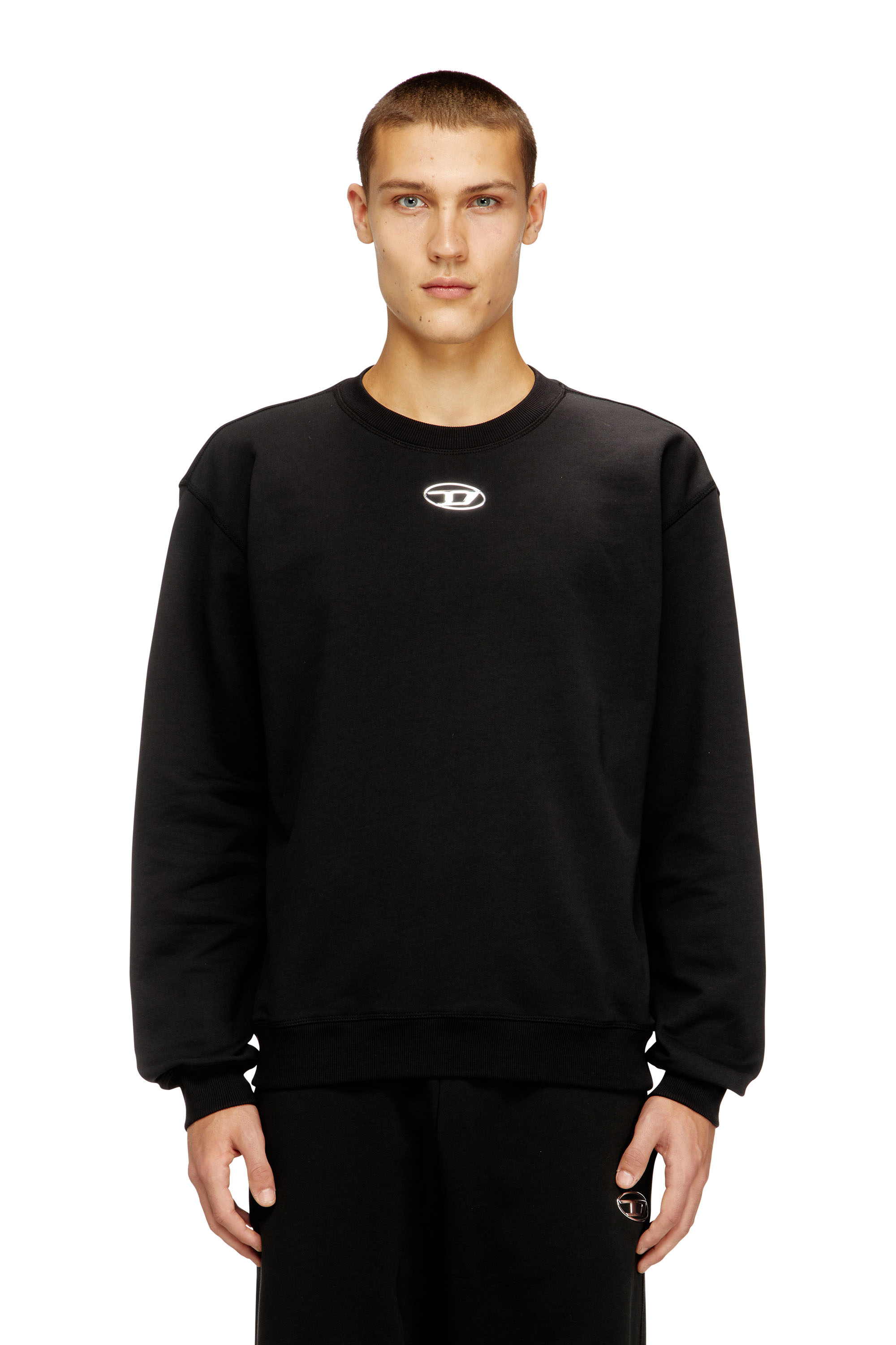 Diesel - S-NORM-IOD, Man's Regular sweater with metallic Oval D in Black - 3