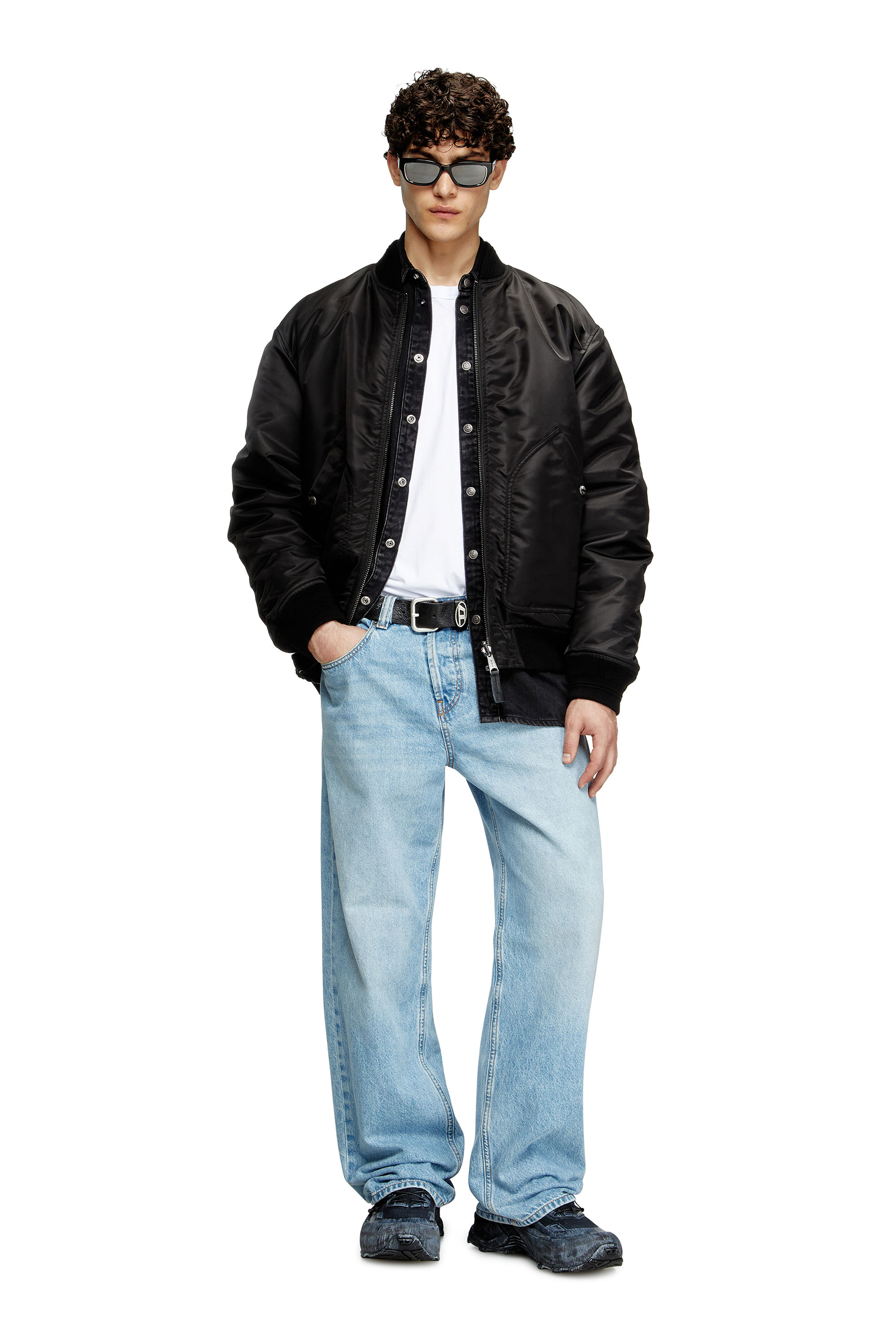 Diesel - J-HELD, Man's Bomber in padded nylon with Oval D in Black - 1
